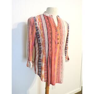 New Directions Pink & White Tunic Top Size M